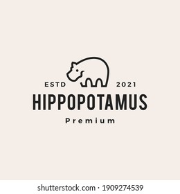 hippopotamus hipster vintage logo vector icon illustration