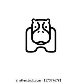 Hippopotamus Icon Design, Square Hippo Cartoon, Hippo Logo with Line Style Concept