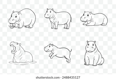 Hippopotamus Line Art Vektorgrafik Set Elegante und detaillierte Hippopotamus Illustrationen für Artistic Designs und Projekte