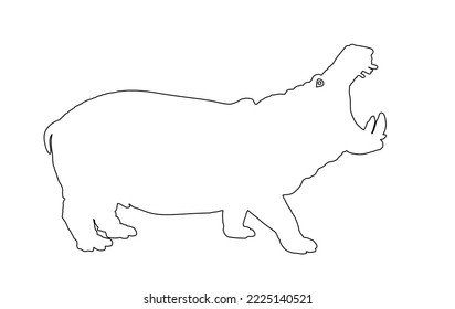 Hippopotamus line contour shape. Open jaws hippo vector silhouette illustration isolated on white background. Big scary animal from Africa. Wild animal symbol.