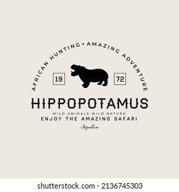 Hippopotamus logo, vintage retro vector silhouette icon