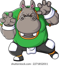 the hippopotamus mascot of American football complete with player clothe of illustration