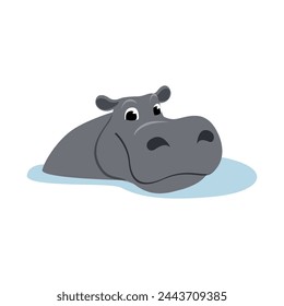 The hippopotamus is the mascot of the cartoon character. It's a cartoon behemoth peeking out of the water.Vector illustration in a flat style