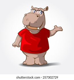 Hippopotamus Mascot Cartoon Character. This is a Hippo Cartoon animal with red t-shirt, it's look like over a goodness.