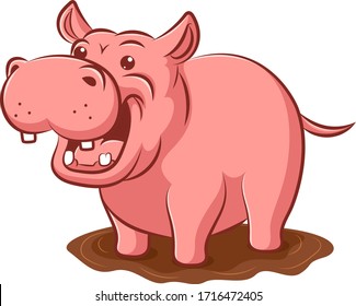 hippopotamus in mud cartoon vector art and illustration