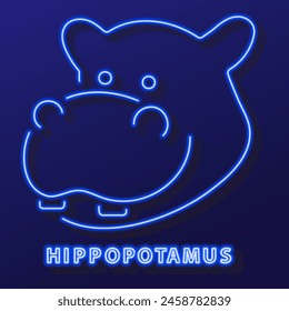 hippopotamus neon sign, modern glowing banner design, colorful modern design trend on black background. Vector illustration.