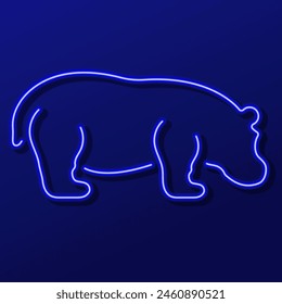 hippopotamus neon sign, modern glowing banner design, colorful modern design trend. Vector illustration.