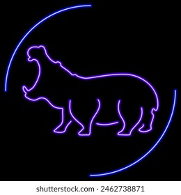 hippopotamus neon sign, modern glowing banner design, colorful modern design trend on black background. Vector illustration.