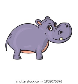 Hippopotamus on white background Cute Cartoon animal Vector illustration