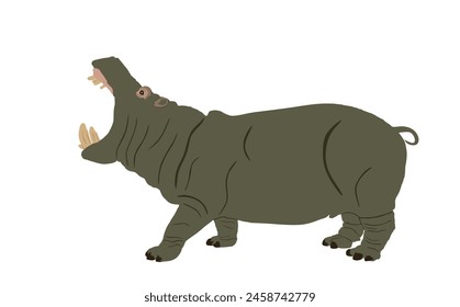 Hippopotamus open jaws hippo vector illustration isolated on white background. Big scary animal from Africa. Wild animal symbol.