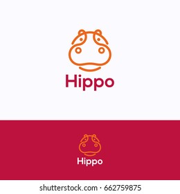  Hippopotamus orange wine-red logotype. Hippo face smile logo. Friendly retail hippo template
