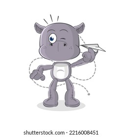 the hippopotamus with paper plane character. cartoon mascot vector