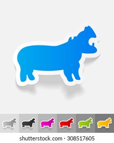 hippopotamus paper sticker with shadow. Vector illustration