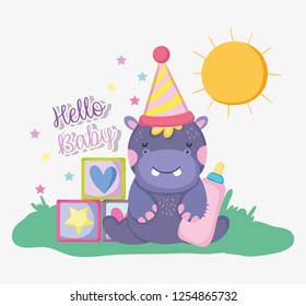 hippopotamus with party hat to baby shower celebrate