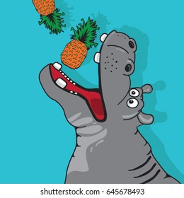 Hippopotamus and pineapple illustration, tee shirt graphics, vectors, typography
