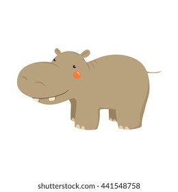 Hippopotamus Realistic Childish Illustration In Simple Cute Vector Design Isolated On White Background
