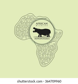 Hippopotamus with sample text shaped if form of Africa continent - vector illustration