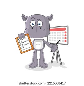 the hippopotamus schedule list vector. cartoon character