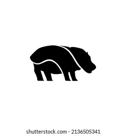 hippopotamus silhouette with 3 curved lines black and white style that is beautiful and full of meaning