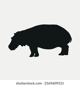 Hippopotamus Silhouette , Art Illustration, Icon, Symbol, Pictogram or Graphic Design Element. Vector Illustration.