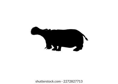 Hippopotamus Silhouette for Logo, Art Illustration, Icon, Symbol, Pictogram or Graphic Design Element. Vector Illustration