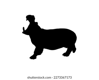 Hippopotamus Silhouette for Logo, Art Illustration, Icon, Symbol, Pictogram or Graphic Design Element. Vector Illustration