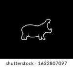 Hippopotamus Silhouette on Black Background. Isolated Vector Hippo Animal Template for Logo Company, Icon, Symbol etc