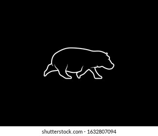 Hippopotamus Silhouette on Black Background. Isolated Vector Hippo Animal Template for Logo Company, Icon, Symbol etc