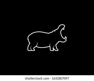 Hippopotamus Silhouette on Black Background. Isolated Vector Hippo Animal Template for Logo Company, Icon, Symbol etc