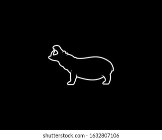 Hippopotamus Silhouette on Black Background. Isolated Vector Hippo Animal Template for Logo Company, Icon, Symbol etc