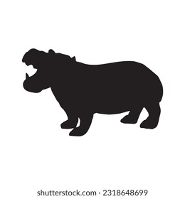 hippopotamus silhouette set collection isolated black on white background vector illustration
