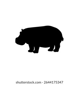 Hippopotamus silhouette vector flat illustration on white background.