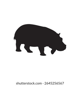 Ilustração plana do vetor da silhueta de Hippopotamus no fundo branco