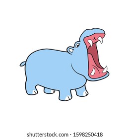 Hippopotamus Simple Cartoon in Vector Illustration