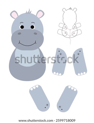 Hippopotamus template for building for games. Hippopotamus paper toy.