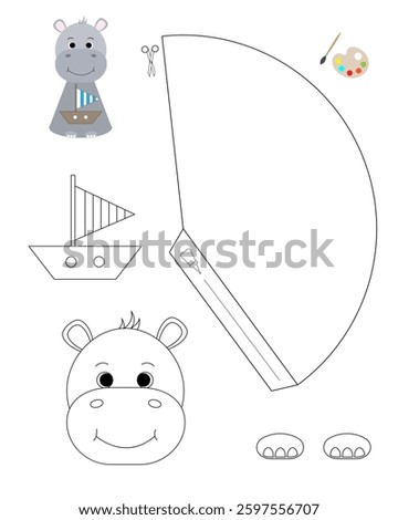 Hippopotamus template for coloring and building for games