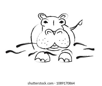 hippopotamus vector hand drawing line