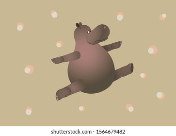 Hippopotamus vector hand drawn.African happy dancing hippo funny animal. Textile design for kids 