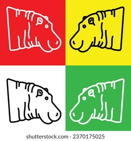 Hippopotamus Vector Icon, Lineal style icon, from Animal Head icons collection, isolated on Red, Yellow, White and Green Background.
