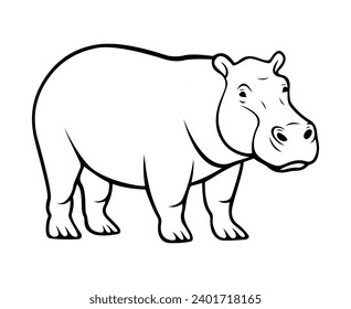 Ilustración vectorial Hippopótamo. Hipo, dibujo, animal, bestia, símbolo, imagen, emblema sobre un fondo blanco. Figura de hipopótamo de estilo plano para diseño gráfico y web, logotipo, tatuaje y más.