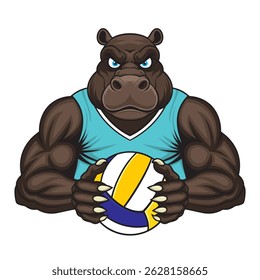 vôlei hipopótamo mascote vetor ilustração design
