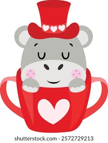 Hippopotamus Wearing a Red Hat in a Love Mug
