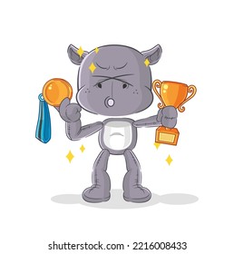 the hippopotamus winner with trophie. cartoon character