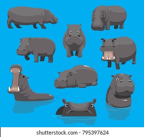 Hippopotamus Yawning Cute Cartoon Vector Illustration