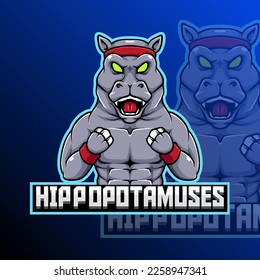 Hippopotamuses Fighter Animal Logo Sport Club Team Badge