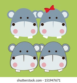 hippos design over green background vector illustration  