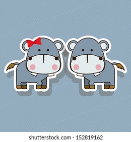 hippos design over lineal background vector illustration  