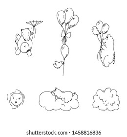 Hippos. Line drawing. Vector illustration.