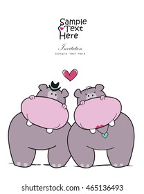 Hippos in love vector design card 