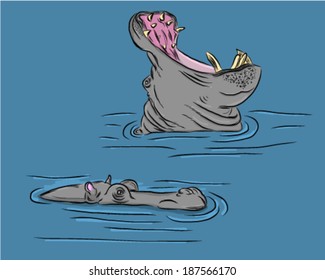 Hippos in water on safari